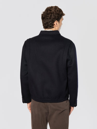 Bomber in Lana con Collo Camicia Blu