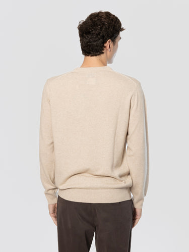 Maglione in Misto Cashmere con Ricamo Money Never Sleeps Beige