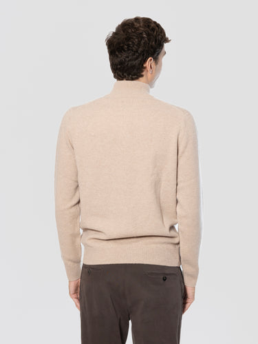 Maglione Mezza Zip in Lana Beige