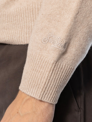 Maglione Mezza Zip in Lana Beige