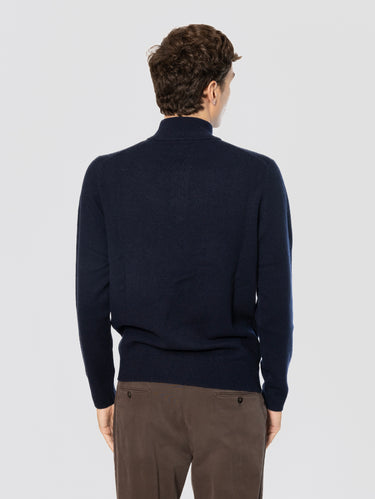 Maglione Mezza Zip in Lana Blu