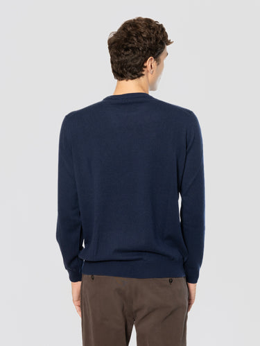 Maglia Girocollo in Sottile Lana e Cashmere Oltremare
