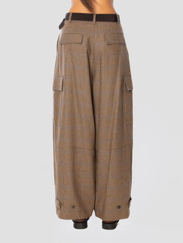 Pantalon cargo à jambe large Prince-de-Galles marron
