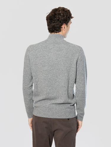 Maglione Mezza Zip in Lana Grigio Melange
