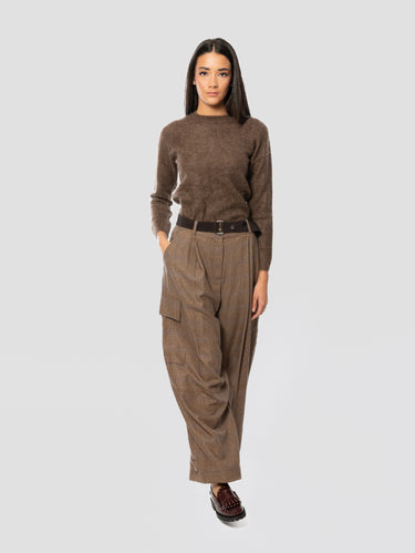 Pantalon cargo à jambe large Prince-de-Galles marron