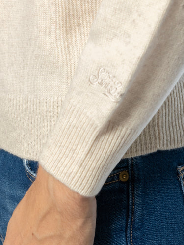 Maglione Modello Polo in Lana Merinos Sabbia