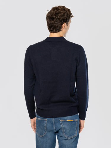 Maglione Modello Polo in Lana Merinos Blu