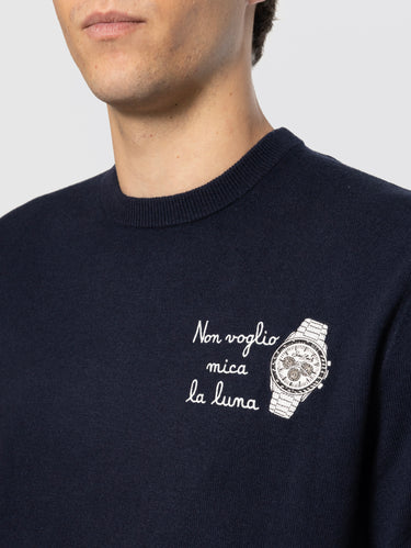 Maglione in Misto Cashmere con Ricamo Non Voglio Mica la Luna Nero