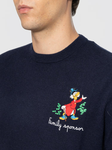 Maglione in Misto Cashmere con Ricamo Family Sponsor Blu