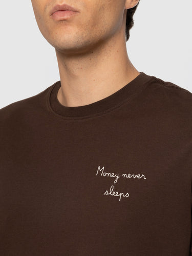 T-shirt con ricamo Money Never Sleeps Marrone