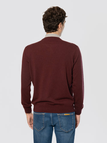 Maglia Girocollo in Sottile Lana e Cashmere Bordeaux