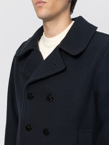 Peacoat In Panno Pesante di Lana e Cashmere Blu