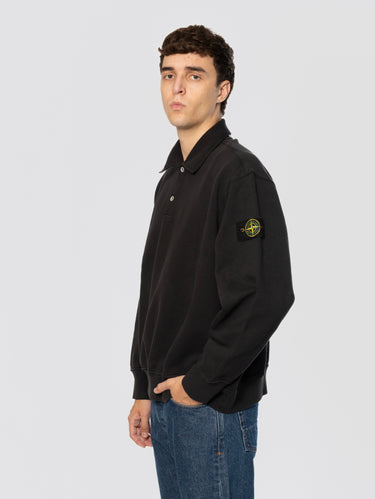 Felpa con Collo Polo in Cotone Nero