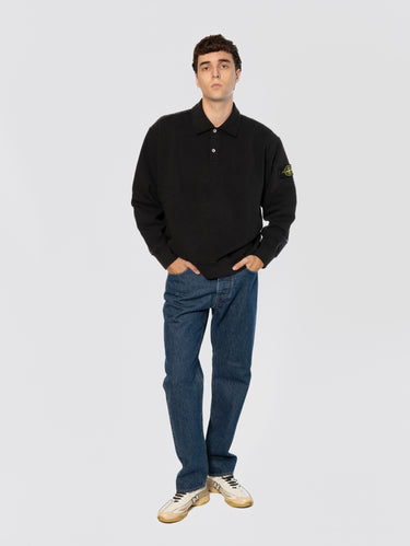 Felpa con Collo Polo in Cotone Nero