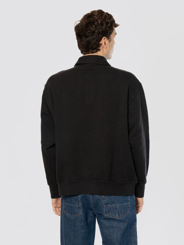 Felpa con Collo Polo in Cotone Nero