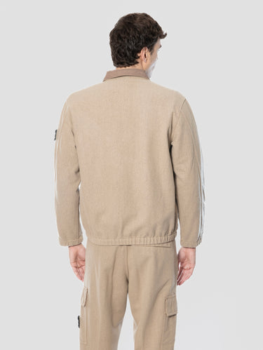 Overshirt in Flanella di Lana Stretch Biscotto