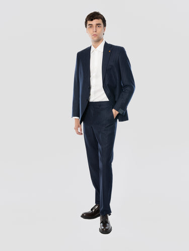 Completo in Lana e Cashmere Gessato Blu