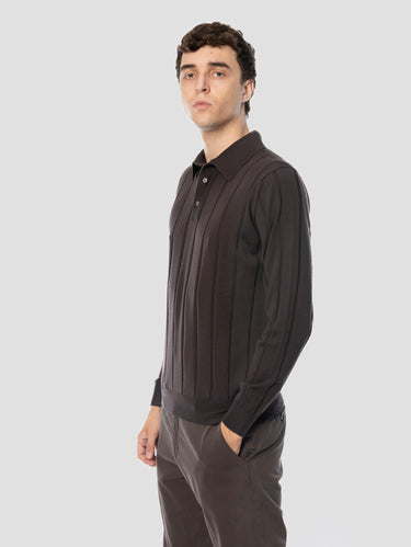 Maglia a Polo Manica Lunga in Merino Caffè