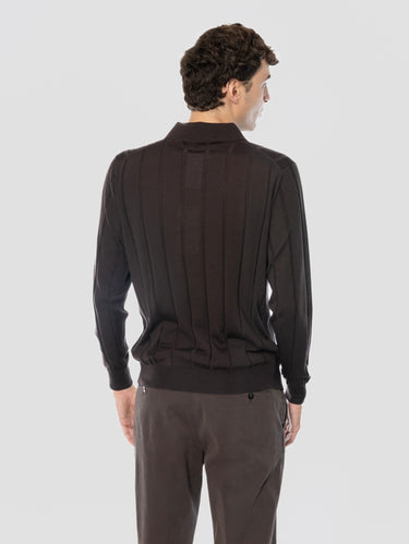 Maglia a Polo Manica Lunga in Merino Caffè