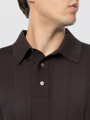 Maglia a Polo Manica Lunga in Merino Caffè