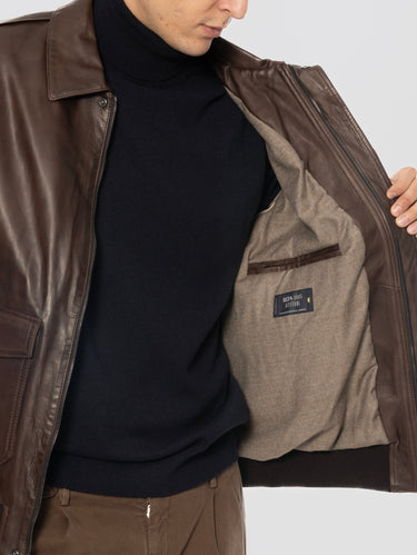 Bomber in Pelle con Imbottitura David Testa di Moro