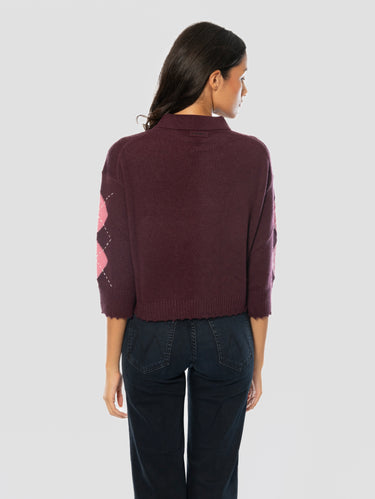 Maglia Collo Polo con Rombi Bordeaux