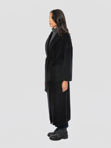 Cappotto Lungo in Lana con Rever a Lancia Nero