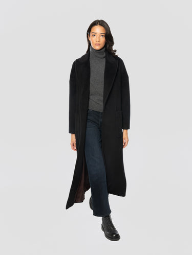 Cappotto Lungo in Lana con Rever a Lancia Nero