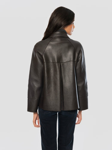 Giacca in Pelle Foderata con Rever Marrone