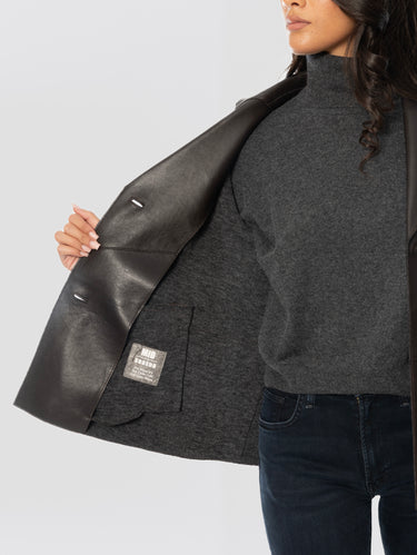 Giacca in Pelle Foderata con Rever Marrone