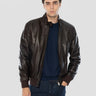 VOLFAGLI-Bomber in Pelle Tamponata con Imbottitura Marrone-TRYME Shop