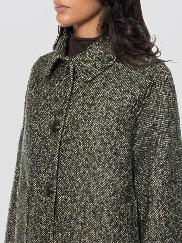 Cappotto Corto Bouclè con Collo Camicia Marrone/Verde
