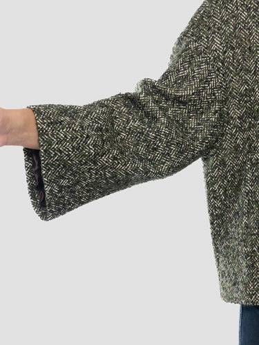 Cappotto Corto Bouclè con Collo Camicia Marrone/Verde