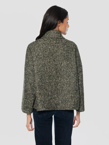 Cappotto Corto Bouclè con Collo Camicia Marrone/Verde
