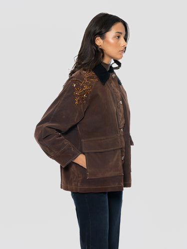 Giacca Truker con Pietre e Strass ed Imbottita Cacao