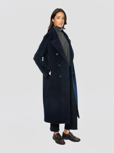 Cappotto Doppiopetto in Panno di Pura Lana di Blu