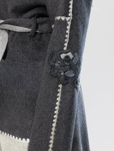 Cappotto Vestaglia con Profili crochet e Ricami Antracite