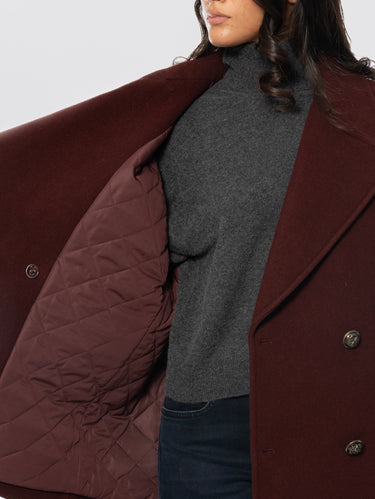 Cappotto Doppiopetto In Lana Trapuntato Bordeaux
