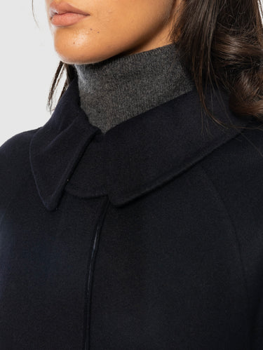 Cappotto Lungo in Lana con Cintura Blu Navy