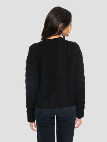 Maglia Linea Dritta a Trecce in Cashmere Nero