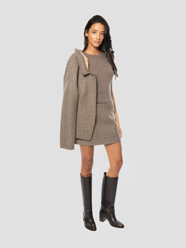 Mini Gonna in Pied de Poule Beige