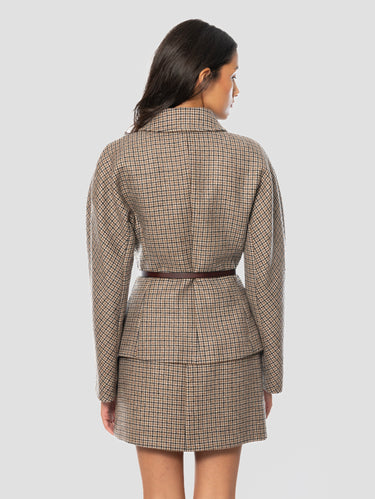 Giacca Pied De Poule con Cinta Beige