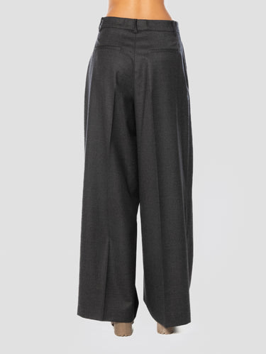 Pantaloni Gamba Ampia e Pinces in Lana Antracite