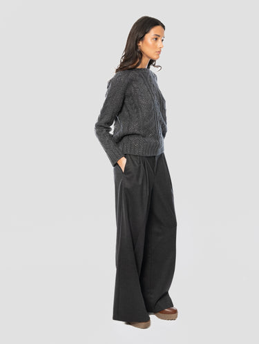 Pantaloni Gamba Ampia e Pinces in Lana Antracite