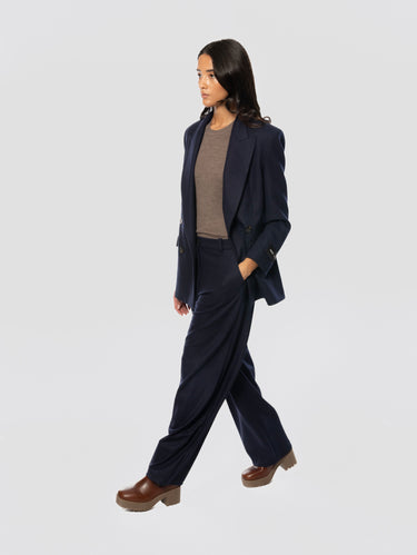 Pantaloni Gamba Dritta In Jersey di Flanella Blu