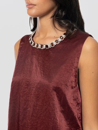 Abito Mini Senza Manich con Strass Bordeaux