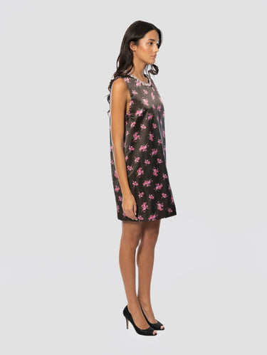 Abito Mini Senza Manich con Strass Floreale