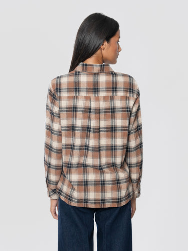 Camicia a Quadri in Flanella con Strass Marrone