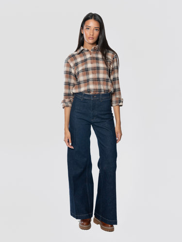 Camicia a Quadri in Flanella con Strass Marrone