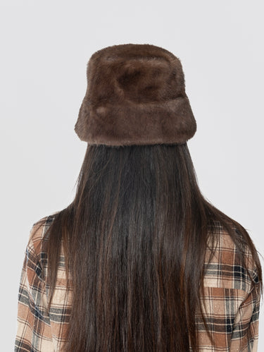 Cappello Bucket in Ecopelliccia Marrone
